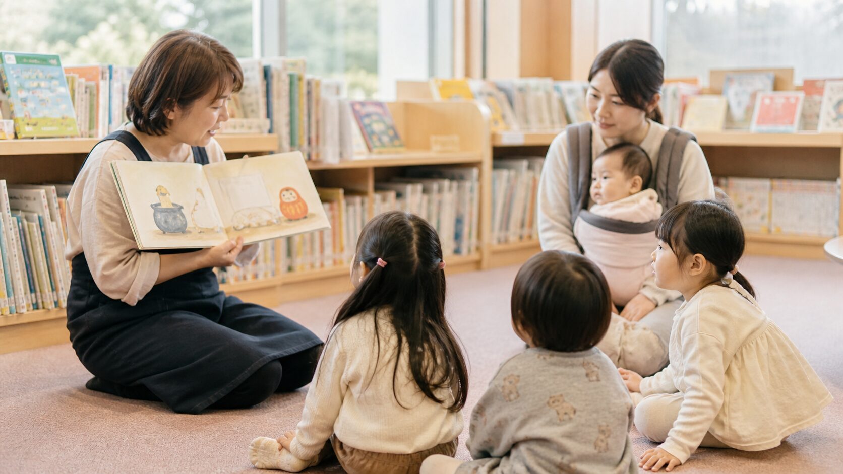 サンライブ図書館の児童書コーナーで読み聞かせ会