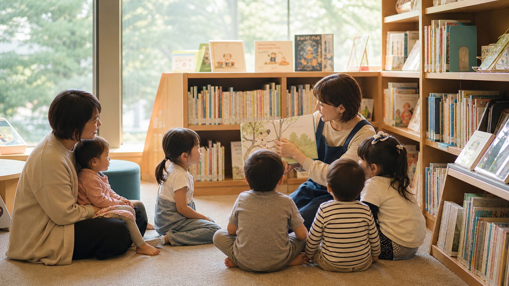 長久手市中央図書館の児童書コーナーで読み聞かせ会